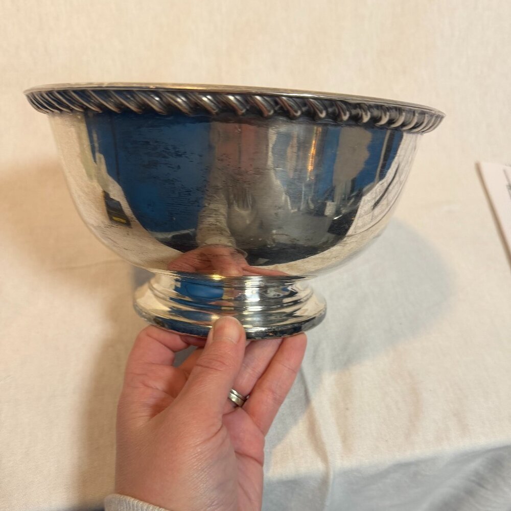 Cooper Bros Sheffield Silverplate Bowl Vintage England Rope Edge Pedestal - Picture 4 of 7